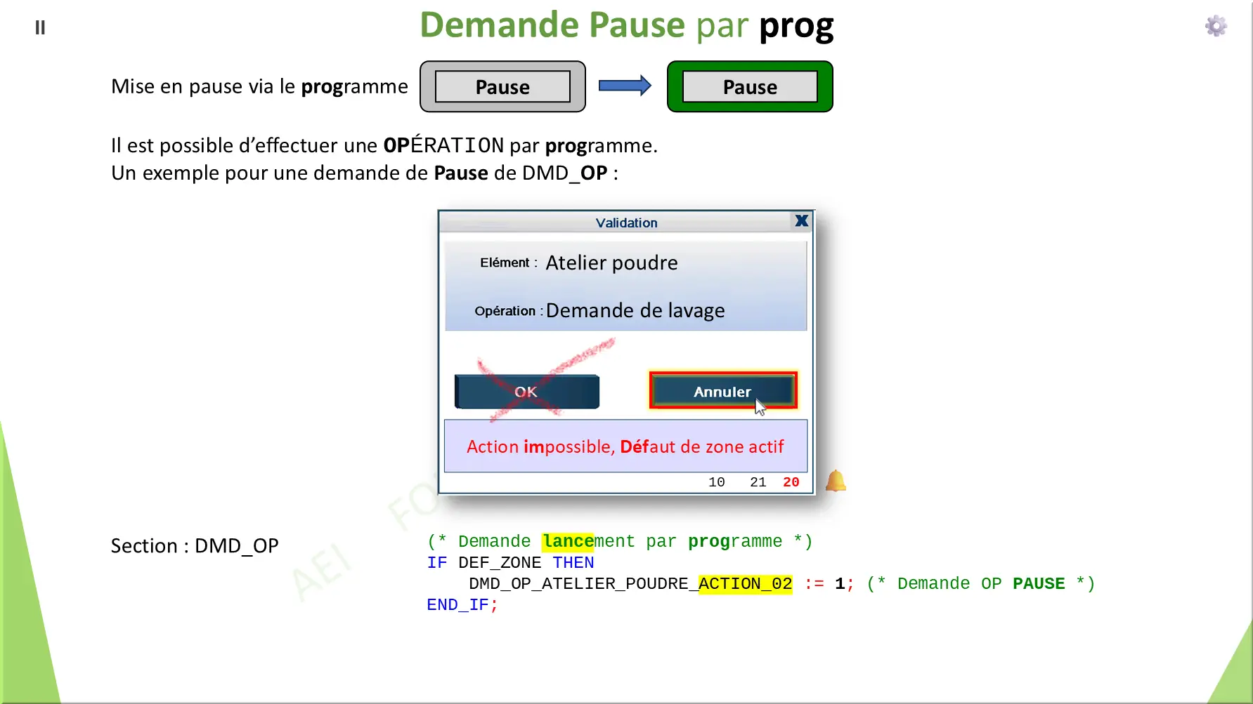 Demande Pause par prog